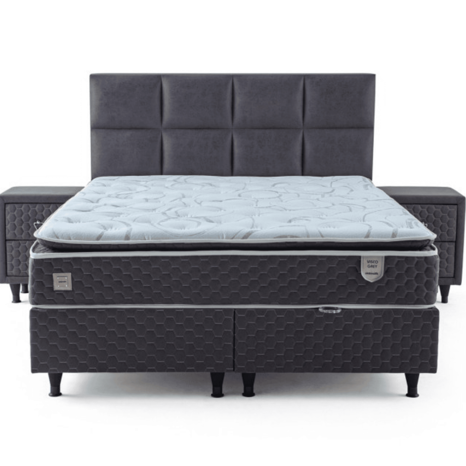 Moln Visco Grey Boxspringbett Set mit Matratze und Bettkästen, Schlafzimmer Set - Ezmann.de