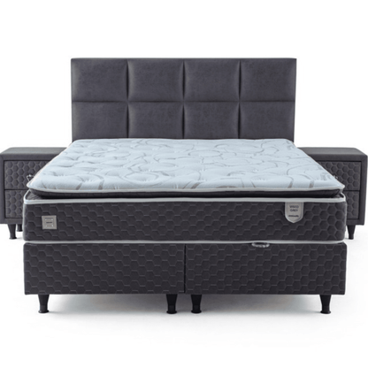 Moln Visco Grey Boxspringbett Set mit Matratze und Bettkästen, Schlafzimmer Set - Ezmann.de