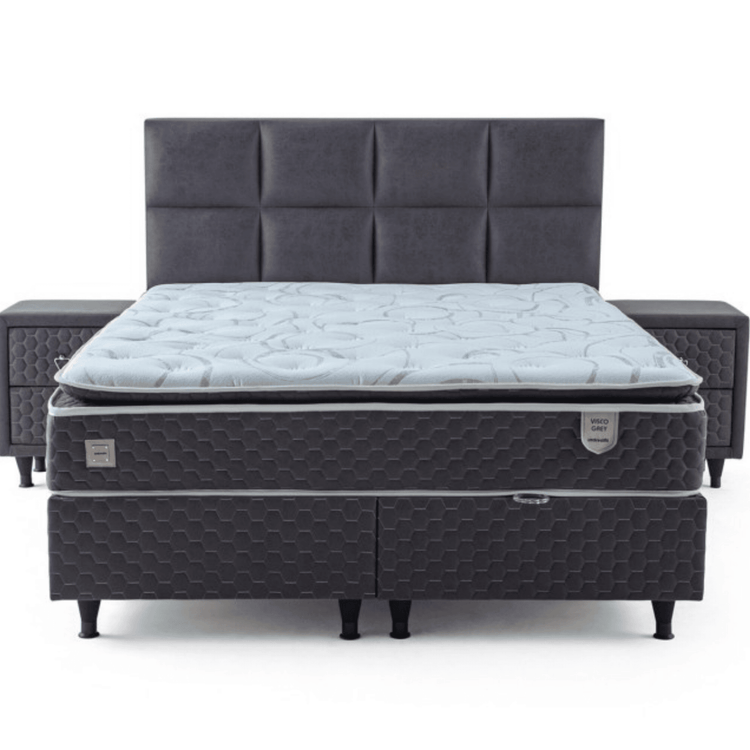Moln Visco Grey Boxspringbett Set mit Matratze und Bettkästen, Schlafzimmer Set - Ezmann.de