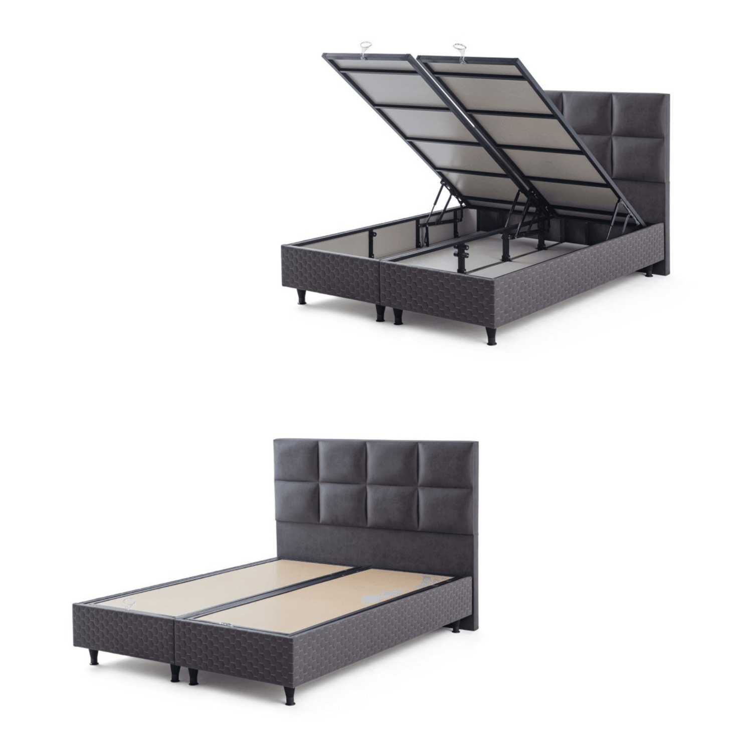 Moln Visco Grey Boxspringbett Set mit Matratze und Bettkästen, Schlafzimmer Set - Ezmann.de