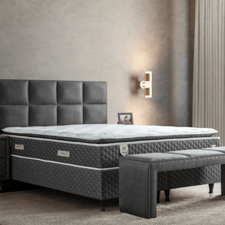 Moln Visco Grey Boxspringbett Set mit Matratze und Bettkästen, Schlafzimmer Set - Ezmann.de