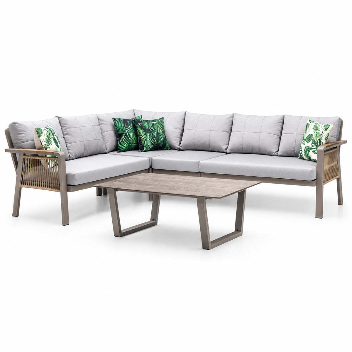 Terazzi Artemis Plus Gartenlounge-Set mit Ecksofa, grauen Kissen und rechteckigem Tisch
