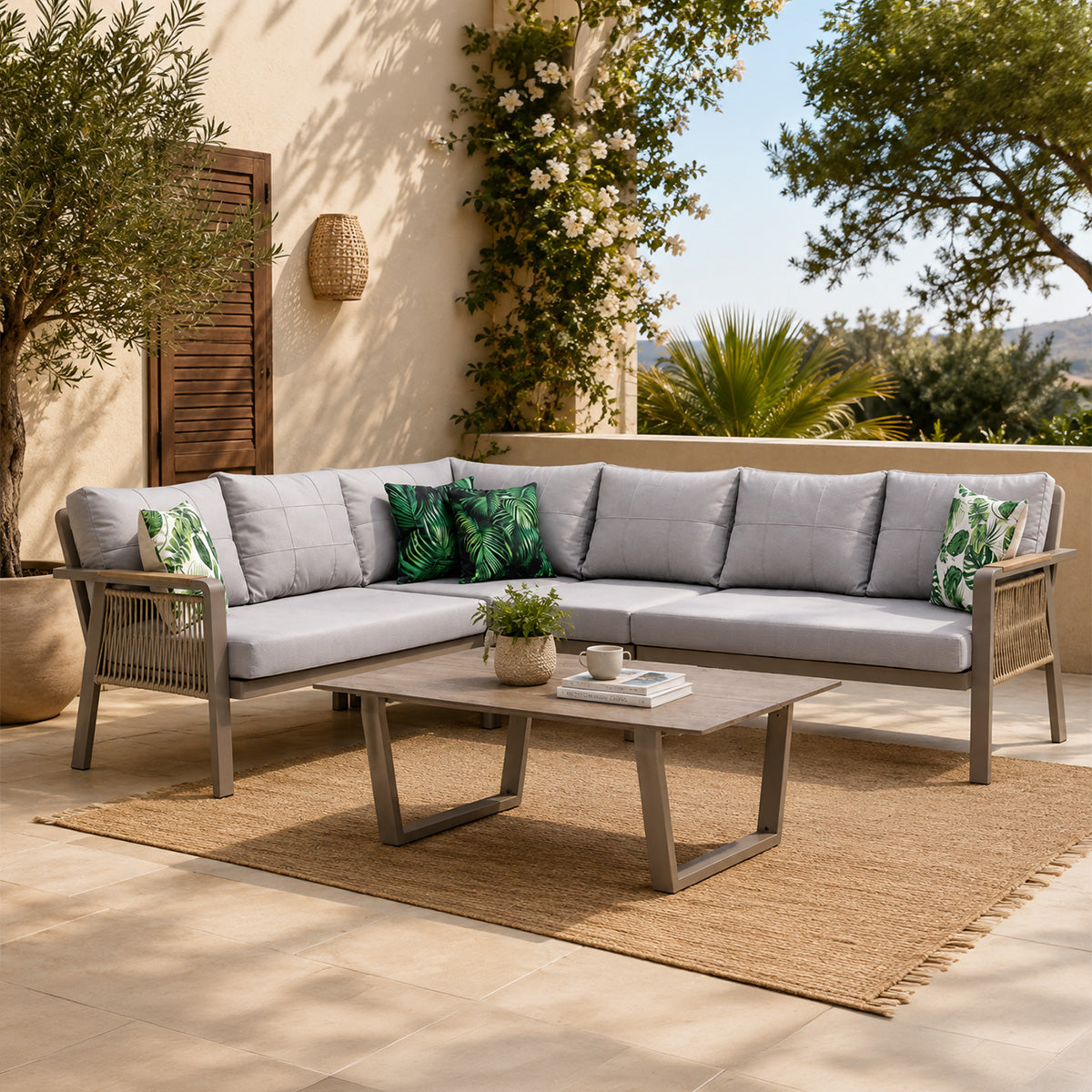 Terazzi Artemis Plus Tisch Gartenlounge-Set Premium  (Sitz und Rückenkissen, Tisch mit 2x3 Sitzer und 2xStuhl)
