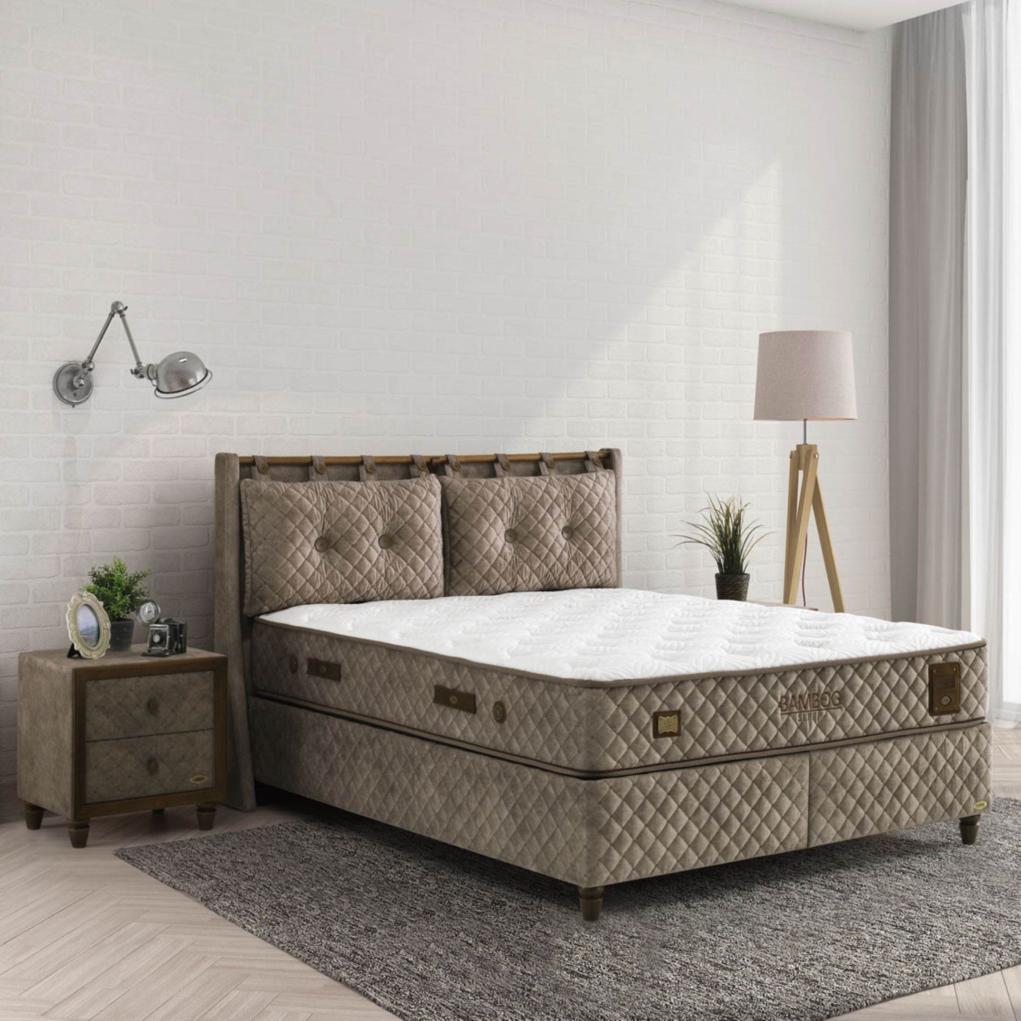 Bambi Bett Bamboo Sleep Boxspringbett Set Schlafzimmer Set mit 7 Schichten Höhe 30 cm Matratze Bambi