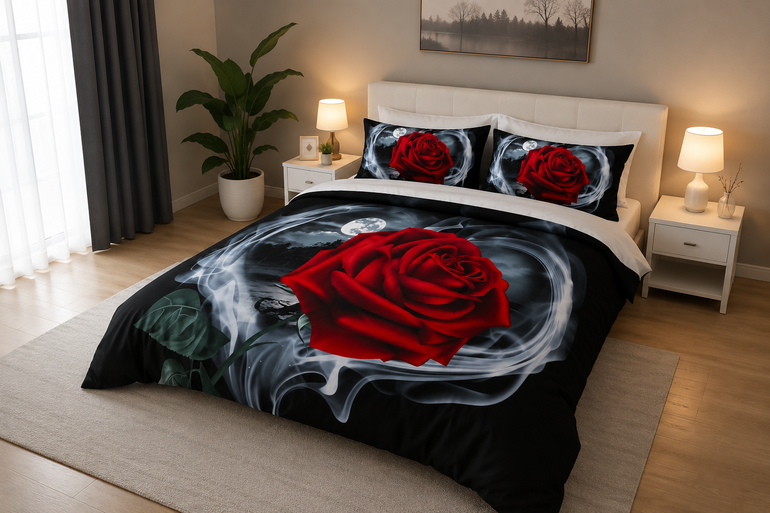 Roland Germany Bettwäsche Set 160x200 cm – Rote Rose 3D Design mit 2 Kissenbezügen 50x70 cm – Weiche Mikrofaser Bettgarnitur Ezmann