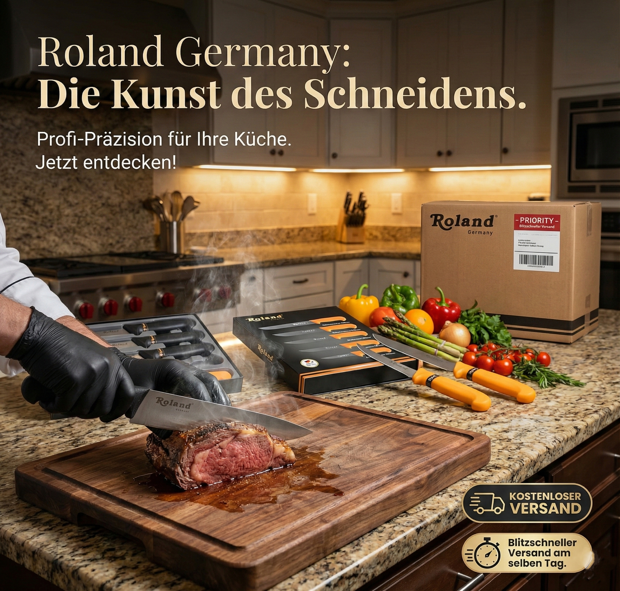 Roland Germany 5-teiliges Edelstahl Küchenmesser-Set – Profi Messer Set mit rutschfestem Griff Roland Germany