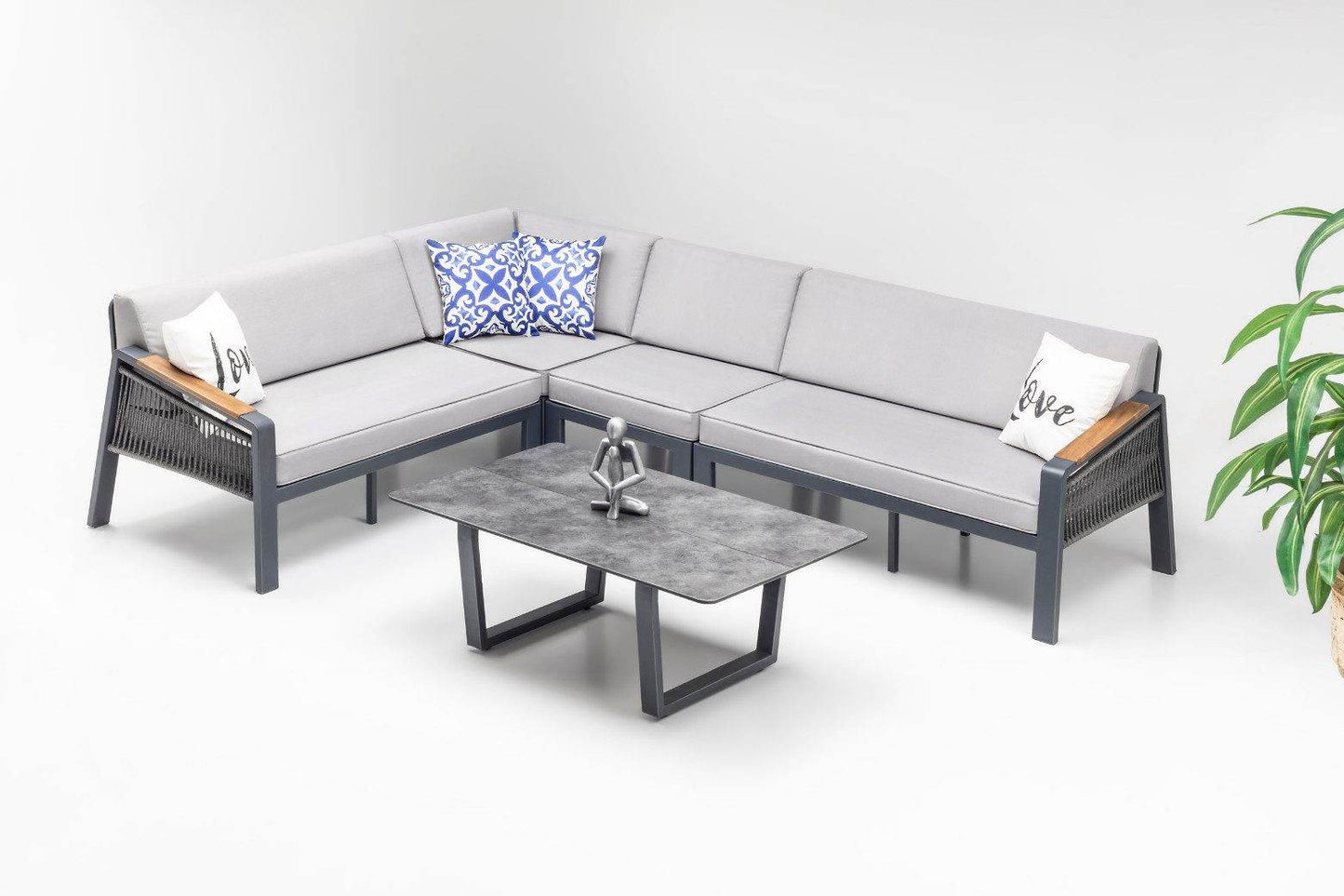 Gowoll Mykonos Plus Tisch Gartenlounge-Set Premium Ecklounge mit Wetterfest (Sitz und Rückenkissen, Tisch mit 2x3 Sitzer und 2xStuhl) - Ezmann.de