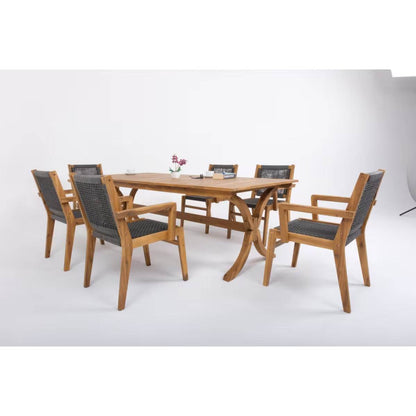 Fiume Gartenmöbel Set für 6 Personen – Akazienholz Esstisch 200x100 cm mit Stühlen – Gowoll Outdoor Essgruppe - Ezmann.de