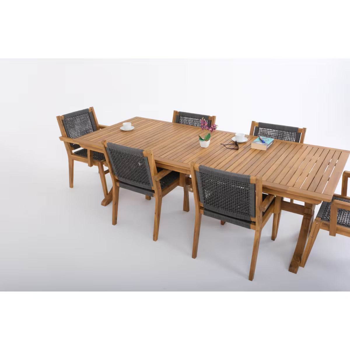 Fiume Gartenmöbel Set für 6 Personen – Akazienholz Esstisch 200x100 cm mit Stühlen – Gowoll Outdoor Essgruppe - Ezmann.de