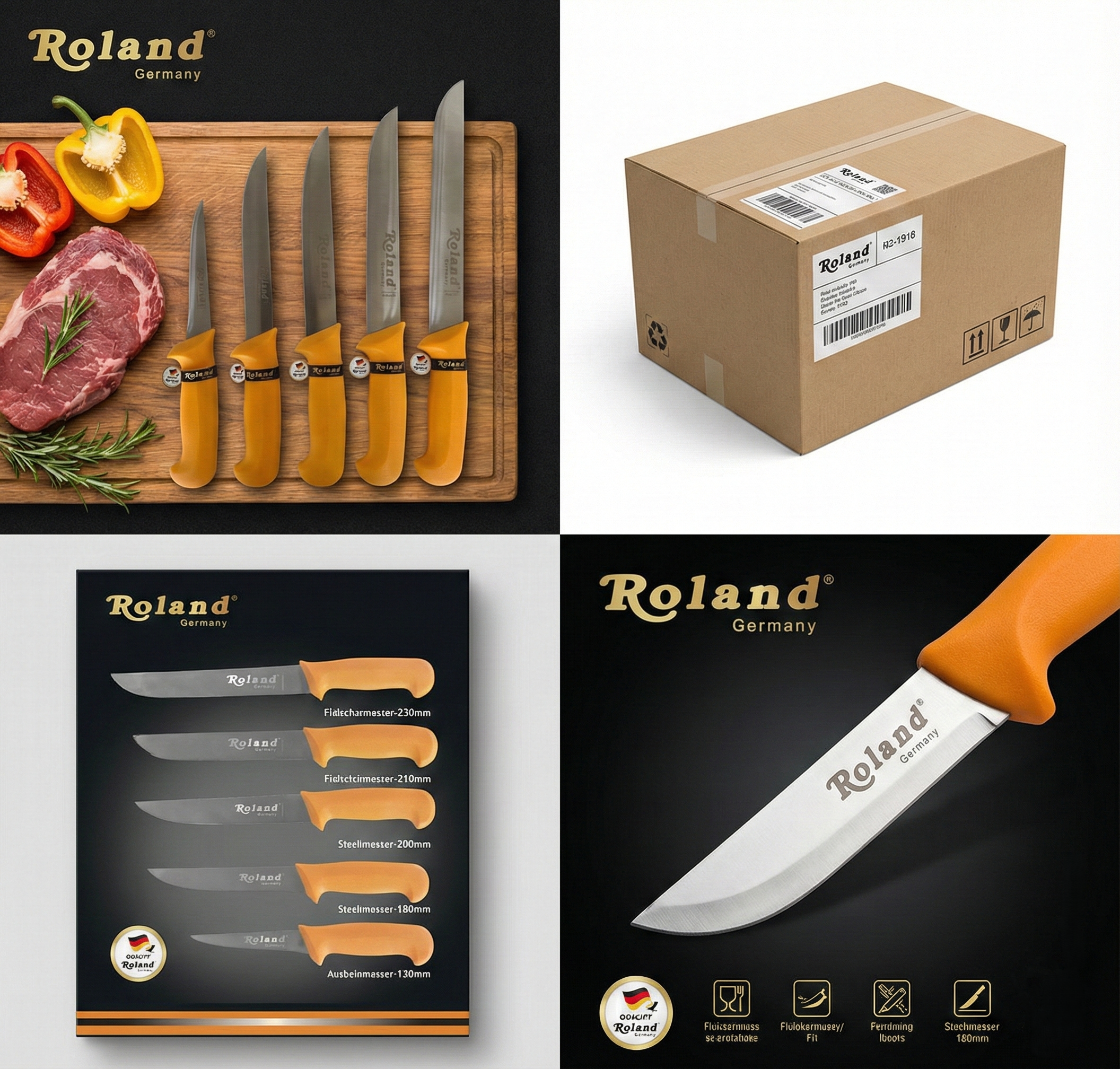 Roland Germany 5-teiliges Edelstahl Küchenmesser-Set – Profi Messer Set mit rutschfestem Griff Roland Germany