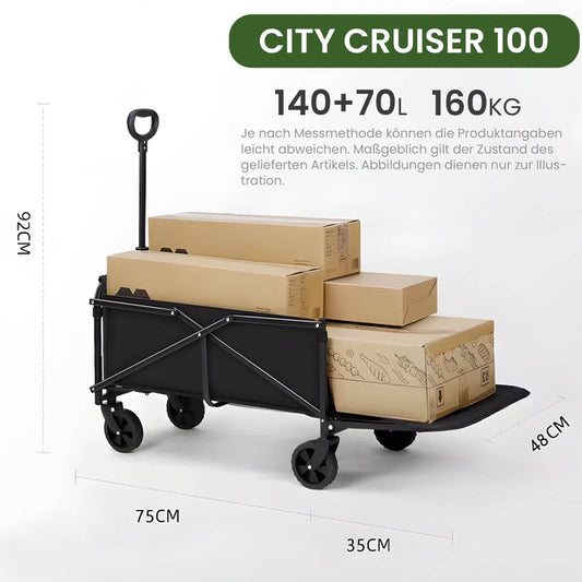 City Cruiser 100 Bollerwagen mit 210 Liter Ladevolumen, 160 kg Tragkraft und Maßangaben