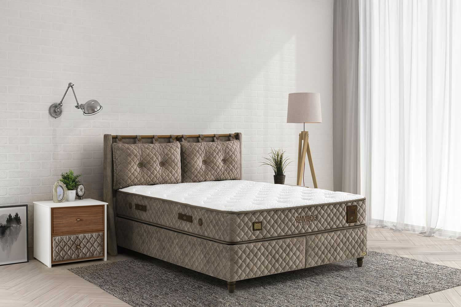 Bambi Bett Bamboo Sleep Boxspringbett Set Schlafzimmer Set mit 7 Schichten Höhe 30 cm Matratze