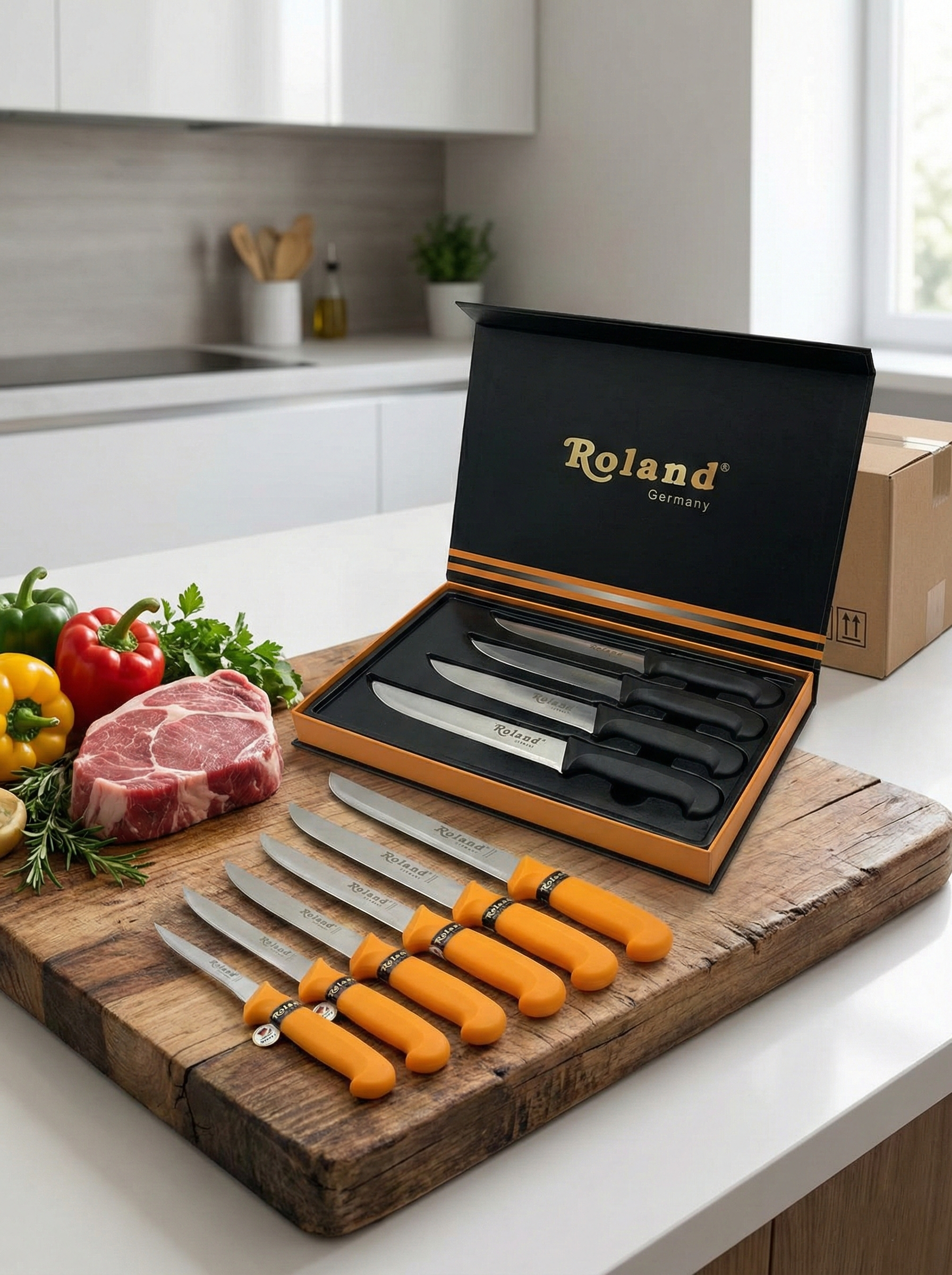 Roland Germany 5-teiliges Edelstahl Küchenmesser-Set – Schwarz, Profi Messer Set Roland Germany