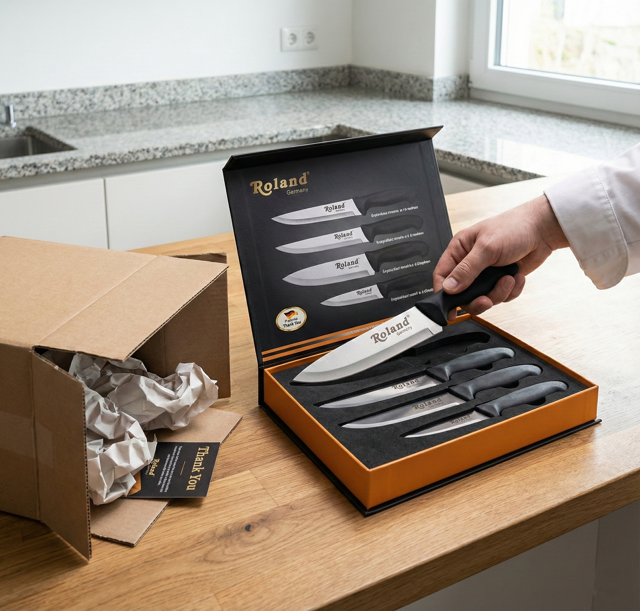 Roland Germany 5-teiliges Edelstahl Küchenmesser-Set – Schwarz, Profi Messer Set Roland Germany