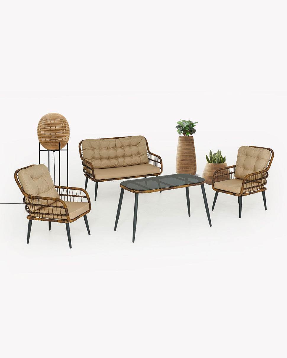 Porto 2-Sitzer Rattan Gartenmöbel Set mit Tisch | Balkon & Terrasse | Wetterfest & Modern - Ezmann.de