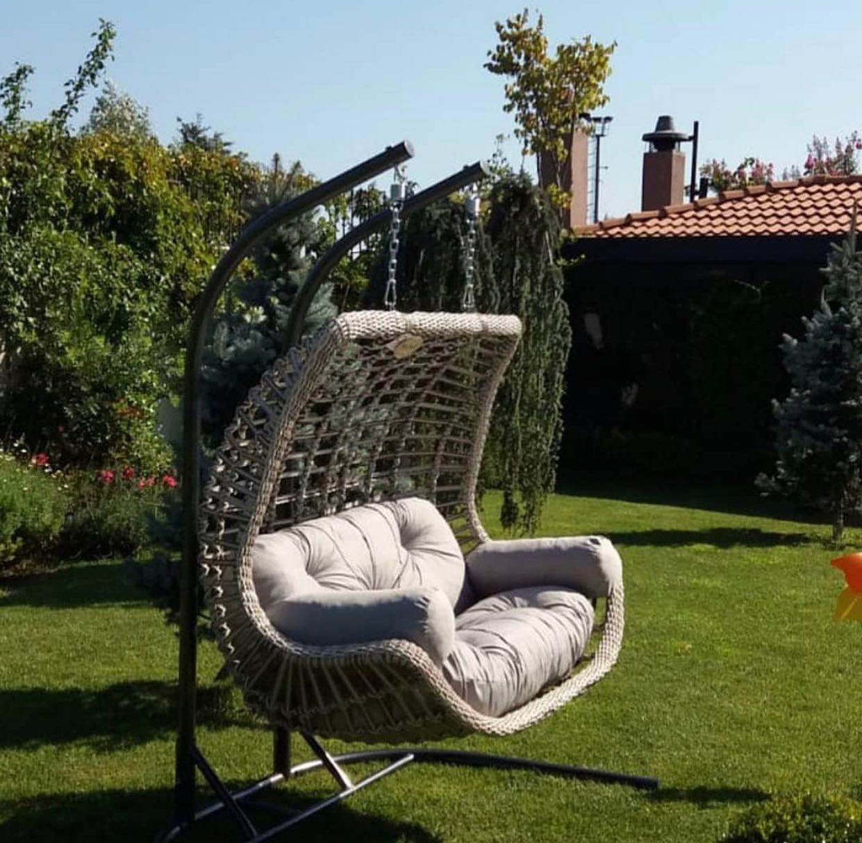 Capri Swing Gartenschaukel Rattan Hängesessel mit Gestell Hängeschaukel Cunda - Ezmann.de