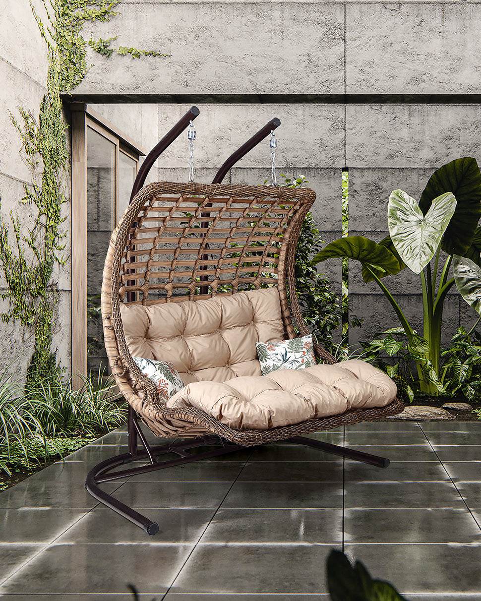 Capri Swing Gartenschaukel Rattan Hängesessel mit Gestell Hängeschaukel Bodrum Double - Ezmann.de