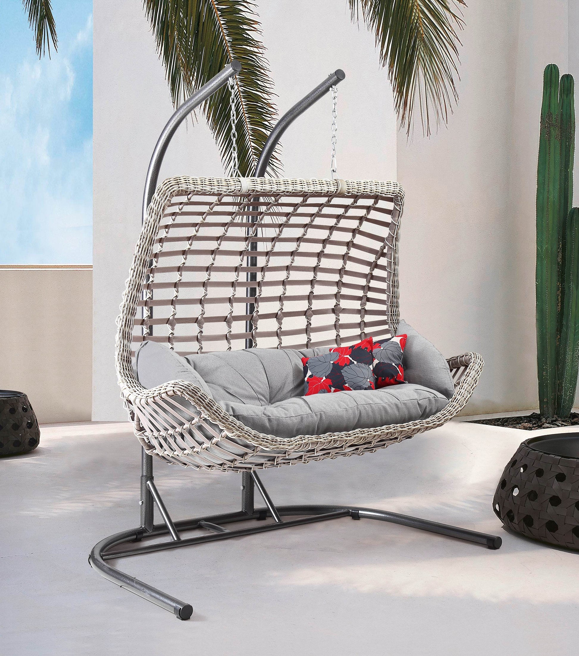Capri Swing Gartenschaukel Rattan Hängesessel mit Gestell Hängeschaukel Cunda - Ezmann.de
